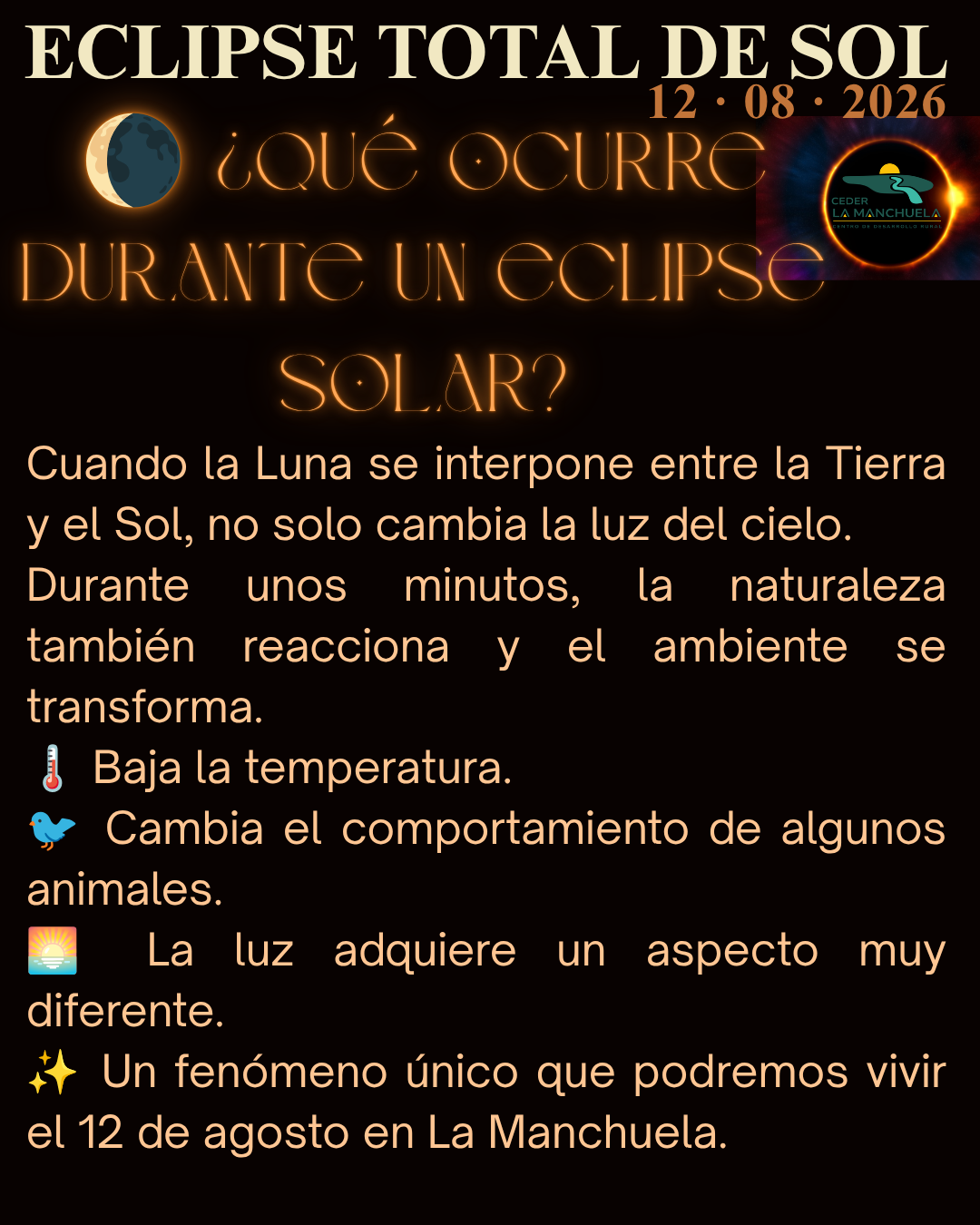 🌘 Durante un eclipse solar no solo cambia el cielo… también cambia el ambiente.