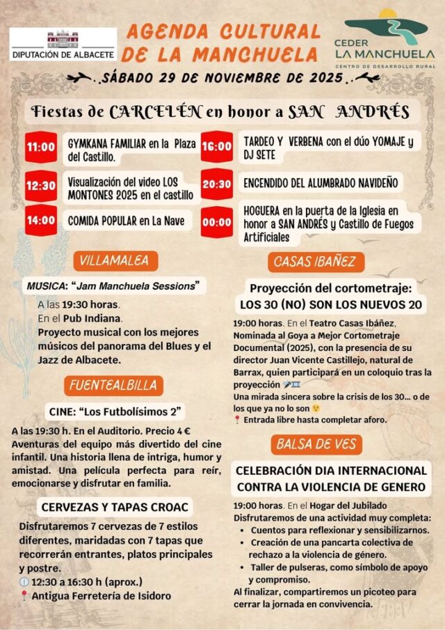 Agenda Cultural de La Manchuela. La Manchuela es cultura y vida. #CEDERLaManchuela #AgendaCultural #LaManchuela #HaciendoComarca #TurismoRural #CulturaViva