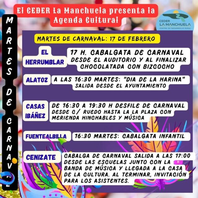 🎭✨ Carnaval en La Manchuela ✨🎭
Martes de Carnaval  y Miércoles de Ceniza con el Entierro de la Sardina que nos recuerda que hay que vivir estos días a tope, con amigos para disfrutar, reír y compartir 🎉🕺🤍

La Manchuela no para: cultura y tradición, fiesta, unión y mucha vida en nuestros pueblos 🌄🎶

#cederlamanchuela #CarnavalLaManchuela #CulturaQueUne
#FiestaYTradición #ViveLaComarca 🎭🎉