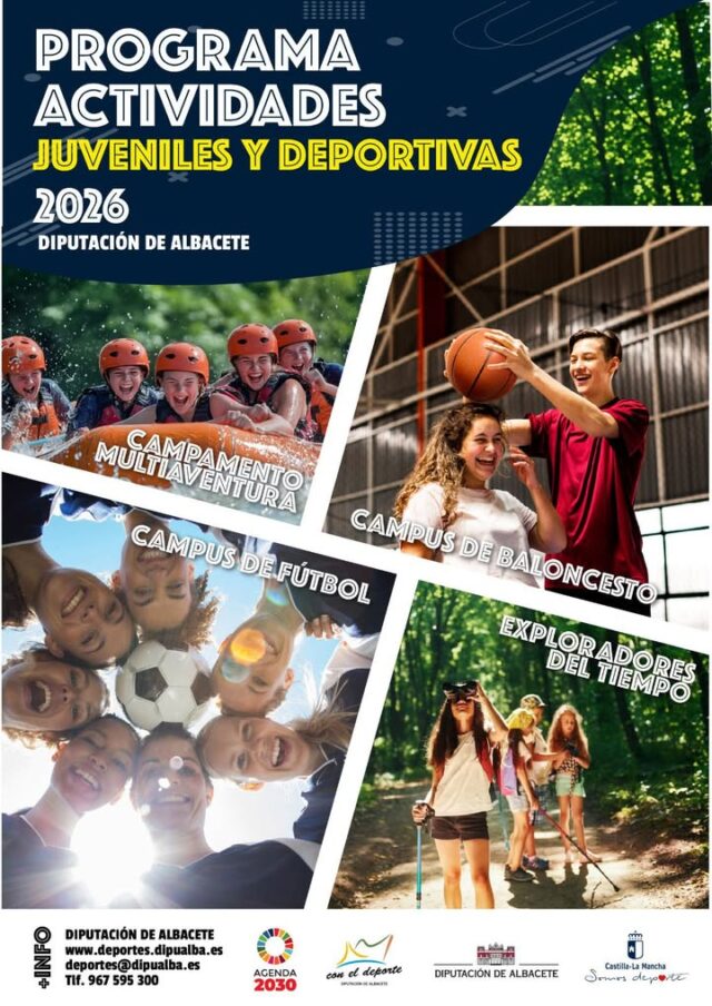 Abierto el plazo para solicitar los #CampamentosdeVerano de la #Diputación

 200 plazas disponibles para chic@s de 9 a 15 años de la provincia de Albacete 
 Fútbol en Albacete
 Baloncesto en Caudete
 Multiaventura en Alcalá del Júcar
 Explorador@s en el tiempo en Agramón

 Diversión: Una semana de duración entre el 28 de junio y el 5 de julio.
 Solicitudes abiertas desde hoy al 17 de abril en la sede electrónica de la Diputación https://www.inscripcionesweb.es/es/dipualba-campamentos.zhtm  
 Igualdad de oportunidades: el 60% de las plazas reservadas para jóvenes de localidades de la provincia.
 Precios: 250€

 ¡Inscríbete y vive una experiencia inolvidable sin salir de la provincia 

 https://www.inscripcionesweb.es/es/dipualba-campamentos.zhtm