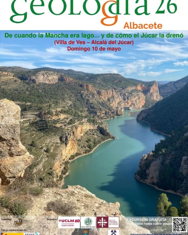 Excursión GEOLODIA Villa de Ves- Alcalá del Júcar
GEOLODÍA - De cuando la Mancha era lago

Fecha: Domingo, 10 de mayo de 2026
Horario de la actividad: 7:30 a 20:30 h
Salida del autobús: 7:30 h Delegación Provincial de Cultura, Educación y Deporte. Avda. Estación, nº 2
Llegada del autobús: 20:30 h en el mismo lugar
Plazas: 120 (40 en autobús + 80 en vehículo propio)
Plazo para inscribirse: 15 de abril hasta el 4 de mayo de 2026

El plazo para inscribirse permanecerá abierto del 15 de abril hasta el 4 de mayo o en su defecto hasta cubrir la totalidad de las plazas.
Fecha: domingo, 10 de mayo de 2026

Inscripciones en el código QR que aparece en la fotografía adjunta o en el siguiente enlace: https://docs.google.com/forms/d/e/1FAIpQLScxrykit_X_uQoSmh204-x0KAsJo4ozbU6bWPNqnk2HHNODPQ/viewform