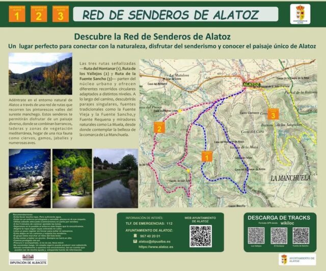 𝙍𝙪𝙩𝙖𝙨 𝙨𝙚𝙣𝙙𝙚𝙧𝙞𝙨𝙩𝙖𝙨 𝙚𝙣 𝘼𝙡𝙖𝙩𝙤𝙯

El Ayuntamiento de Alatoz ha llevado a cabo la instalación de tres paneles informativos de rutas senderistas del término municipal.  
Se trata de una actuación pensada para facilitar su recorrido y dar a conocer mejor el  espectacular entorno natural. En dichos paneles se encuentran los tracks de las rutas facilitando toda la información necesaria para el senderista

Con esta iniciativa siguen avanzando en el compromiso de mejorar el atractivo turístico del municipio y poner en valor el patrimonio natural que nos rodea.

 ¡Os animamos a descubrirlas y disfrutar de nuestro entorno!