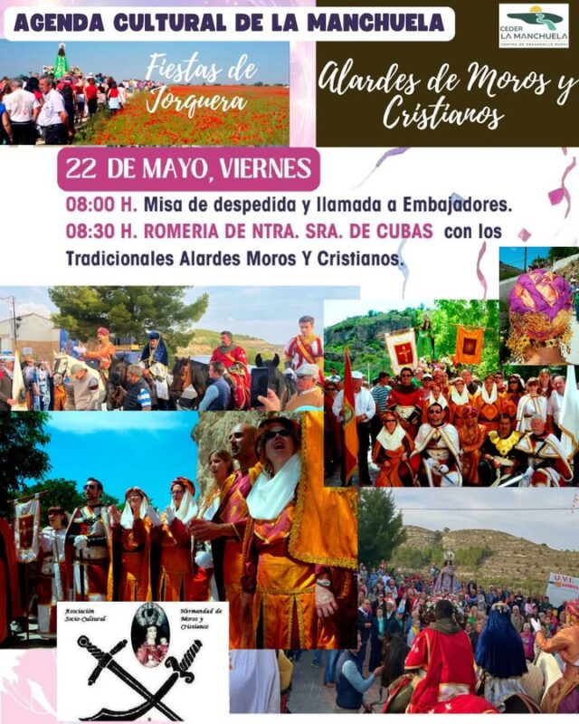 🎉 La Agenda Cultural de La Manchuela sigue llenando nuestros pueblos de vida, tradición y cultura.

🙏 Continúan las fiestas en Jorquera con sus emocionantes Alardes en honor a la Virgen de Cubas y la celebración de Santa Quiteria en Casas de Ves, dos citas llenas de devoción, historia y convivencia.

🍷 Además, disfrutaremos de cata de vino en Madrigueras, encuentro con autor en Villamalea, flamenco en Bormate, cine en Casas Ibáñez con la película de Michael Jackson y un gran festival de música en Mahora.

🎭 Y en Valdeganga, una magnífica obra de teatro solidaria a beneficio de ACEPAIN para apoyar la investigación contra el cáncer.

✨ Cultura, música, tradición, solidaridad y diversión para seguir haciendo comarca. ¡Ven y disfruta de La Manchuela!