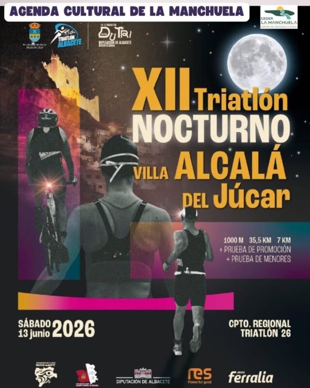 🌙🏊‍♂️🚴‍♂️🏃‍♀️ Alcalá del Júcar y La Manchuela vuelve a hacer historia !!!

Hoy, Alcalá del Júcar acoge el primer triatlón nocturno de España, una cita única que convierte a uno de los pueblos más bellos de nuestro país en el escenario de una experiencia deportiva espectacular.

✨ La magia de la noche, el incomparable entorno de Alcalá del Júcar y la emoción del triatlón se unen en una prueba pionera que sitúa a este municipio y a nuestra comarca como referentes del deporte y del turismo activo.

📍 Prueba de menores – 11:30 h
📍 Prueba de promoción – 17:00 h
📍 Prueba absoluta – 19:30 h

👏 Mucha suerte a todos los participantes y gracias a la organización, voluntarios y vecinos por hacer posible este gran evento.

💙 Esta noche, La Manchuela brilla más que nunca.

#AlcaláDelJúcar #LaManchuela  #TriatlónNocturno #CEDERLaManchuela #PrimerTriatlónNocturnoDeEspaña #Deporte #TurismoDeportivo #Triatlón #CastillaLaMancha #ViveLaManchuela 🌙✨🏊‍♂️🚴‍♂️🏃‍♀️