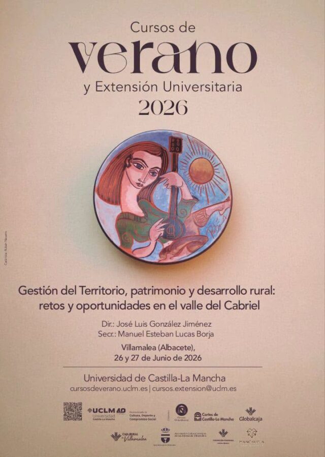 CURSO DE VERANO DE LA UCLM

Dirección
D. Jose Luis González Jiménez
Investigador postdoctoral
Escuela Técnica Superior de Ingenieros Agrónomos y de Montes y Biotecnología, Albacete
Universidad de Castilla-La Mancha (UCLM)

Secretaría
D. Manuel Esteban Lucas Borja
Catedrático de Universidad
Escuela Técnica Superior de Ingenieros Agrónomos y de Montes y Biotecnología, Albacete
Universidad de Castilla-La Mancha (UCLM)

Dirigido a:

Estudiantes universitarios (ECTS opcional según formato UCLM 2026).
Técnicos de desarrollo rural, patrimonio, medio ambiente y turismo.
Investigadores en geografía, antropología, arquitectura, ciencias ambientales.
Profesionales de restauración y guías de naturaleza.
Comunidad local del Valle del Cabriel.

Objetivos

Generales
Analizar la relación entre patrimonio arquitectónico tradicional, identidad rural y sostenibilidad ambiental en el Valle del Cabriel.
Capacitar a estudiantes, técnicos y ciudadanía para la conservación activa.
Conectar el enfoque científico con agentes locales.

Específicos
Conocer tipologías de arquitectura tradicional.
Comprender procesos de degradación y mantenimiento.
Integrar patrimonio en turismo sostenible.
Evaluar impactos del cambio climático.
Impulsar redes de cooperación.

Programa

Día 26 de junio de 2026 (viernes)
Patrimonio y territorio.

16:00-16:30h. Inauguración del curso

Salón de Actos de la Caja Rural de Villamalea

16:30-17:00h. El Valle del Cabriel como paisaje cultural y Reserva de la Biosfera
D. Miguel Ángel Rubio
Asociación Reserva de la Biosfera Valle del Cabriel

17:45-18:15h. Fuentes y regadío tradicional en Villatoya

D.ª Isabel Pardo García
Profesora Titular, Facultad de Ciencias Económicas y Empresariales (AB) – UCLM.
Vicepresidenta de la Comunidad de Regantes de Villatoya

18:30-19:00h. Mujer y ruralidad: Trabajadoras en la industria agroalimentaria

D.ª Aurora Galán Carretero
Profesora Contratada Doctor. Facultad de Relaciones Laborales y Recursos Humanos (AB) - UCLM

19:30-21:00h. Mesa redonda

Despoblación, identidad rural y patrimonio: oportunidades de revitalización Territorial
Participantes: Actores sociales del Valle del Cabriel
Moderador: D. Manuel Esteban Lucas Borja
Doctor Ingeniero de Montes. ETSIAM (AB)-UCLM

21h-22h. Historia, cultura y tradición: una experiencia en el paladar. Los vinos de la D.O. Manchuela

Dra. Cristina Cebrian Tarancon. Doctora en enología, viticultura y sostenibilidad. UCLM.

Día 27 de junio de 2026 (sábado)

Restauración, sostenibilidad y participación comunitaria.
Lugar: Albergue de los Cárceles (Villamalea)

09:00h. Salida de campo 1

Gestión forestal y el Valle del Cabriel
D. Miguel Ángel Rodriguez Hidalgo. Jefe de servicio de incendios forestales y ayudas.
Junta de Comunidades de Castilla La Mancha.

La vía del tren Baeza Utiel. Una mirada desde la historia.
D. Jose Alabau Montoya.
Historiador.
Instituto de Estudios Conquenses (IDEC)
Centro de Estudios Requenenses (CER)

14:00h. Comida

16:30h Salida de campo 2

Taller Taller demostrativo técnicas de construcción tradicionales y ruta interpretativa del paisaje cultural.
D. Francisco Javier Castilla Pascual
Profesor Contratado Doctor. E.T.S. Ingeniería Industrial (AB) – UCLM

D. Cipriano Escribano Pardo
Red de Maestros de Construcción Tradicional

22:00h. Al fresco, Plaza de la Concepción (Villamalea).

Clausura del curso.

Organiza

Vicerrectorado de Cultura, Deporte y Compromiso Social
Colaboran

Ayuntamiento de Villamalea
Fundación Caja Rural de Villamalea
Fundación Caja Rural de Casas Ibañez
Asociación Cultural Amigos de las Aldeas de Villamalea
D.O. La Manchuela