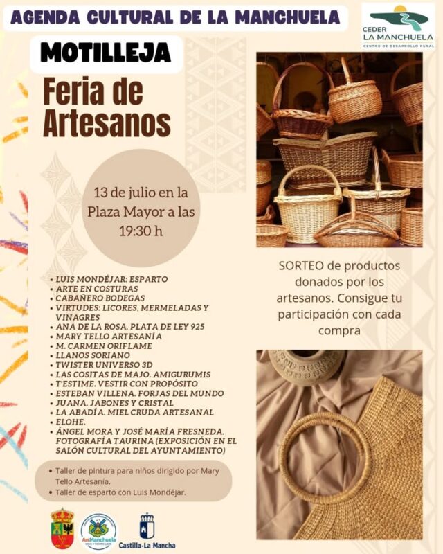 🎨 Descubre la Feria de Artesanía 🧵✨

Déjate sorprender por una gran variedad de puestos expositores donde encontrarás auténticas obras de arte elaboradas completamente a mano. Piezas únicas, llenas de creatividad, diseño y tradición, creadas por artesanos que cuidan cada detalle.

🎁 ¡Además, comprar tiene premio!
Con cada compra que realices recibirás una participación para el sorteo de productos artesanos, con la oportunidad de llevarte a casa un regalo muy especial.

🛍️ Ven, apoya la artesanía local, disfruta de un ambiente único y encuentra ese detalle exclusivo que no encontrarás en ningún otro lugar.

¡Te esperamos!