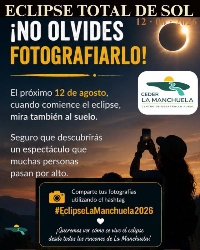 📸 ¿Quieres fotografiar el eclipse con tu móvil?

Antes de apuntar al Sol, ¡ten cuidado! 🌞⚠️ Una fotografía sin las precauciones adecuadas puede dañar el sensor de tu dispositivo.

Desliza las imágenes y descubre cómo fotografiar el eclipse de forma más segura, qué errores evitar y algunas alternativas para capturar el ambiente y el paisaje de este momento único.

🌘 Disfruta del eclipse, pero hazlo siempre con seguridad.

#EclipseSolar2026 #LaManchuela #CEDERLaManchuela #Fotografía #Astronomía #ObservaConSeguridad