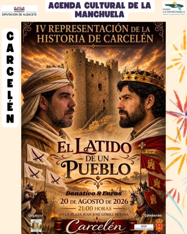 🎭☀️ AGENDA CULTURAL de LA MANCHUELA 🌿✨

¡La cultura continúa llenando de vida nuestros pueblos!

🏰 En Carcelén, viajamos al pasado con la representación y recreación histórica “Carcelén, el latido de un pueblo”, una magnífica oportunidad para conocer y disfrutar de nuestra historia y patrimonio.

🎉 En Bormate, las actividades se suceden durante todo el día como antesala de sus esperadas fiestas, con propuestas para disfrutar y compartir entre vecinos y visitantes.

🌌 Y en Pozo Lorente, el cielo será protagonista con una experiencia de astroturismo en dos partes: primero, una actividad en la ludoteca y, después, una observación para descubrir las maravillas del cielo nocturno. 🔭⭐

🤝 Cultura, historia, naturaleza, tradición y convivencia vuelven a unir a los pueblos y a las personas de nuestra comarca.

🌄 Ven, participa y descubre la gran cultura de los pueblos de La Manchuela.

📲 Consulta toda la programación en www.lamanchuela.es

#CEDERLaManchuela #AgendaCultural #LaManchuela #ViveLaManchuela #Cultura #Tradición #Patrimonio #Astroturismo #VeranoEnLaManchuela 🌿🎭🌌✨