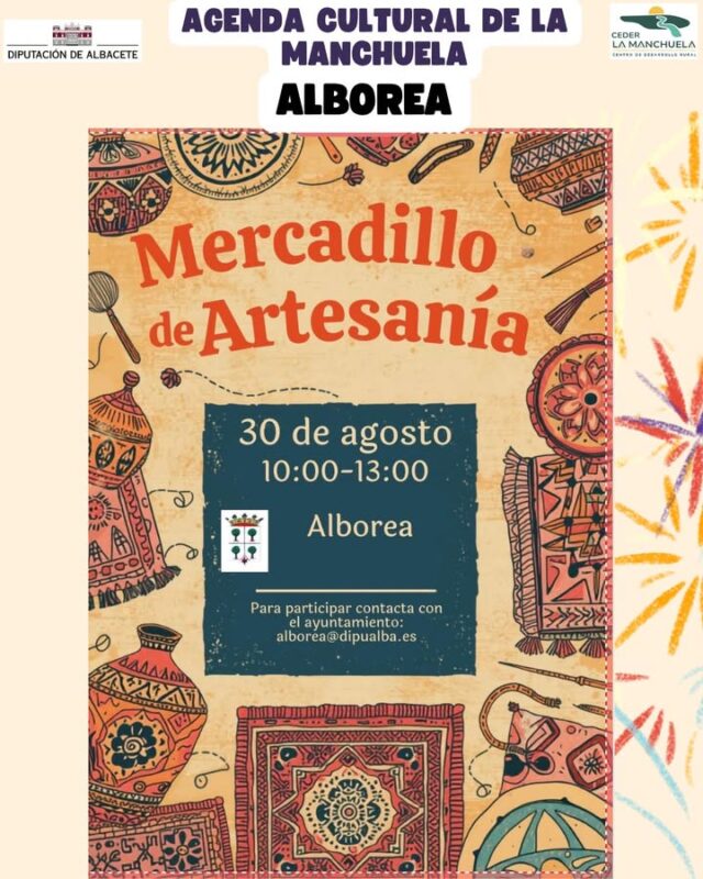 🎭☀️ AGENDA CULTURAL · LA MANCHUELA · 30 Y 31 DE AGOSTO 🌿🎶

✨ ¡El verano cultural de La Manchuela llega a su recta final, pero nuestros pueblos siguen llenos de actividad!

🧶 Alborea nos invita a disfrutar de su Mercadillo de Artesanía y de un encuentro de bolillos, donde tradición y artesanía se dan la mano.

🎉 Casas Ibáñez continúa con sus magníficas fiestas, con la tradicional degustación de patatas a montón, un espectáculo de circo y la gran traca final. 🎪🔥

👻 En Abengibre, los amantes del cine de terror podrán disfrutar de “Weapons” en una sesión de cine de verano.

🎊 Y Madrigueras pone el broche final a sus fiestas con numerosas actividades para todos los públicos.

🎬 Además, el lunes 31 de agosto, el cine de verano llega a Madrigueras con “Toy Story 5”, para disfrutar en familia. 🧸✨

🌄 Tradición, cultura, artesanía, fiestas y diversión siguen llenando de vida nuestros pueblos.

📲 Consulta toda la programación y descubre todos los eventos de la Agenda Cultural de La Manchuela en:

www.lamanchuela.es/eventos

#CEDERLaManchuela #AgendaCultural #LaManchuela #ViveLaManchuela #Alborea #CasasIbáñez #Madrigueras #Abengibre #Artesanía #Tradición #Cultura #Fiestas #Cine #VeranoEnLaManchuela 🎭🌿🎶✨