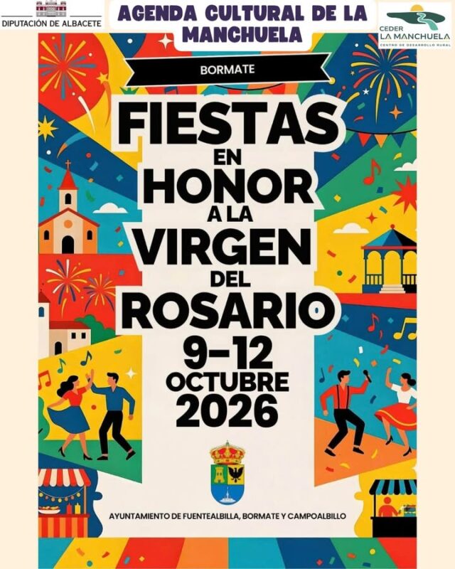 🎉🌿 AGENDA CULTURAL · LA MANCHUELA 🌿🎶
¡Comienzan las FIESTAS DE BORMATE ! 🥳❤️
Del 9 al 12 de octubre, Bormate celebra sus fiestas en honor a la Virgen del Rosario, con una programación llena de actividades para disfrutar con vecinos, familiares, amigos y visitantes de toda La Manchuela.
🍻 Cañas, 🎶 Festival de música, 🥘 Comida popular, 🌅 Tardeo, 🎤 Orquestas,
🙏 Procesión, ☕ Chocolatada 🎉 ¡Y muchas más actividades para todos los públicos!
Unos días para disfrutar de la música, la tradición, la diversión y la convivencia, compartiendo buenos momentos con todos los amigos y vecinos de nuestra comarca. ❤️
📍 ¡Ven a Bormate y disfruta de sus fiestas!
📲 Consulta toda la programación en la web de La Manchuela y descubre todos los eventos de la Agenda Cultural de La Manchuela.
🌿 ¡Vive las fiestas, vive nuestras tradiciones, vive La Manchuela!
#CEDERLaManchuela #AgendaCultural #LaManchuela #Bormate #VirgenDelRosario #Fiestas #Tradiciones #Música #Cultura #Convivencia #ViveLaManchuela #LaManchuelaNoPara