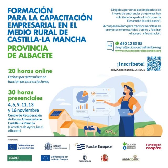 Dirigido a a personas desempleadas con interés de emprender y a quienes han solicitado la ayuda a los Grupos de Desarrollo Rural (LEADER).

Acompañamiento para transformar ideas en proyectos empresariales viables y facilitar el acceso a financiación.