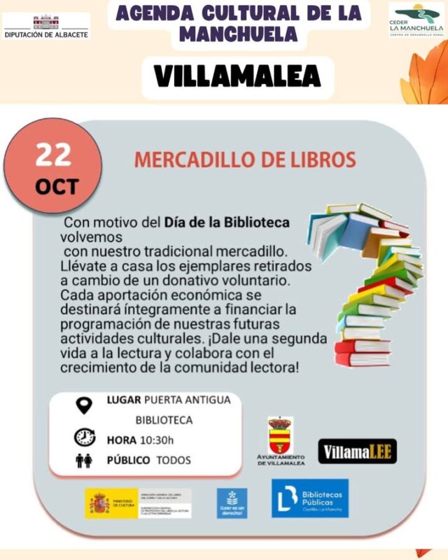 📚🎬 AGENDA CULTURAL · LA MANCHUELA · 22 Y 23 DE OCTUBRE 🍂🎭

¡La Manchuela sigue llena de cultura, libros, cine y encuentros! ❤️

Este jueves y viernes, nuestros municipios nos invitan a disfrutar de nuevas propuestas culturales para todos los gustos.

📚 Villamalea: mercadillo de libros y encuentros con autores para acercarnos a la lectura y compartir historias.

🎬 Madrigueras: llega el FESTIMAD, el festival de cine que nos invita a disfrutar del séptimo arte.

🎥📖 Casas-Ibáñez: presentación del libro y proyección de la película La bola negra.

Y esto es solo una muestra de todo lo que nos ofrece nuestra comarca: actividades, cultura y espacios para encontrarnos y disfrutar de nuestros pueblos. 🌿✨

📲 Consulta toda la programación en la web de lamanchuela y descubre los planes que te esperan.

❤️ ¡Vive la cultura, vive nuestros pueblos, vive La Manchuela!

#CEDERLaManchuela #AgendaCultural #LaManchuela #Villamalea #Madrigueras #CasasIbáñez #Lectura #Cine #Cultura #ViveLaManchuela